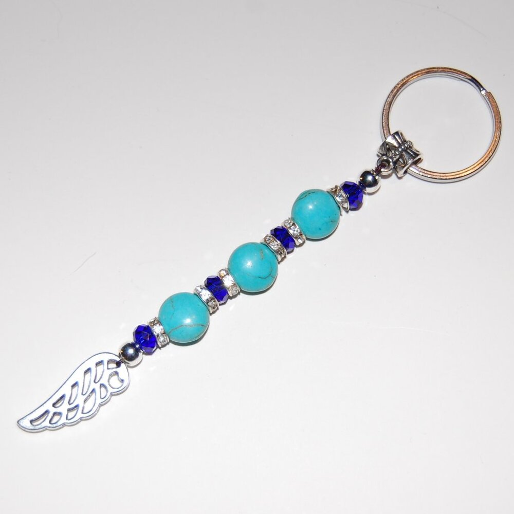 Elegant Angel Wing Keychain,Angel Wing Bag Charm,Turquoise Beaded Keychain